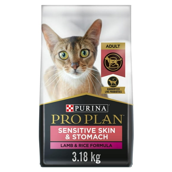 Purina Pro Plan Spécialisée Peaux et Estomacs Sensibles Formule Adulte Agneau et Riz, Nourriture Sèche pour Chats 3,18 kg