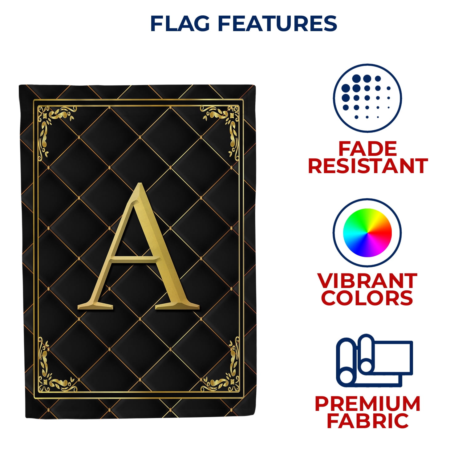 America Forever Monogram A House Flag, 28 x 40 inch Double Sided, Black Gold Quilted Design, Decorative Letter A Flag, Elegant Monogrammed Banner, Personalized Initial Outdoor Decor, Yard Flag