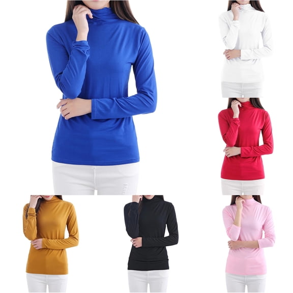 Luvior Women's Basic Long Sleeve Turtleneck T-Shirt Solid Slim Soft Cotton Tops