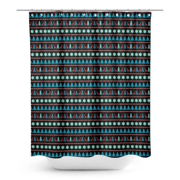S4Sassy Black Snowflake & Tree Christmas Waterproof Bathroom Shower Curtain With Roller Rings Hook-60 x 70 Inch