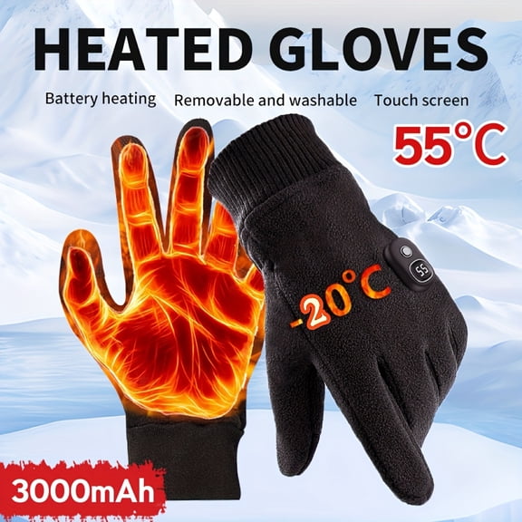 Rechargeable Heated Gloves Unisex | Adjustable Temperature with High-Capacity Battery | Washable Design for Outdoor Sports | Touchscreen Compatible for Skiing, Running & Hunting