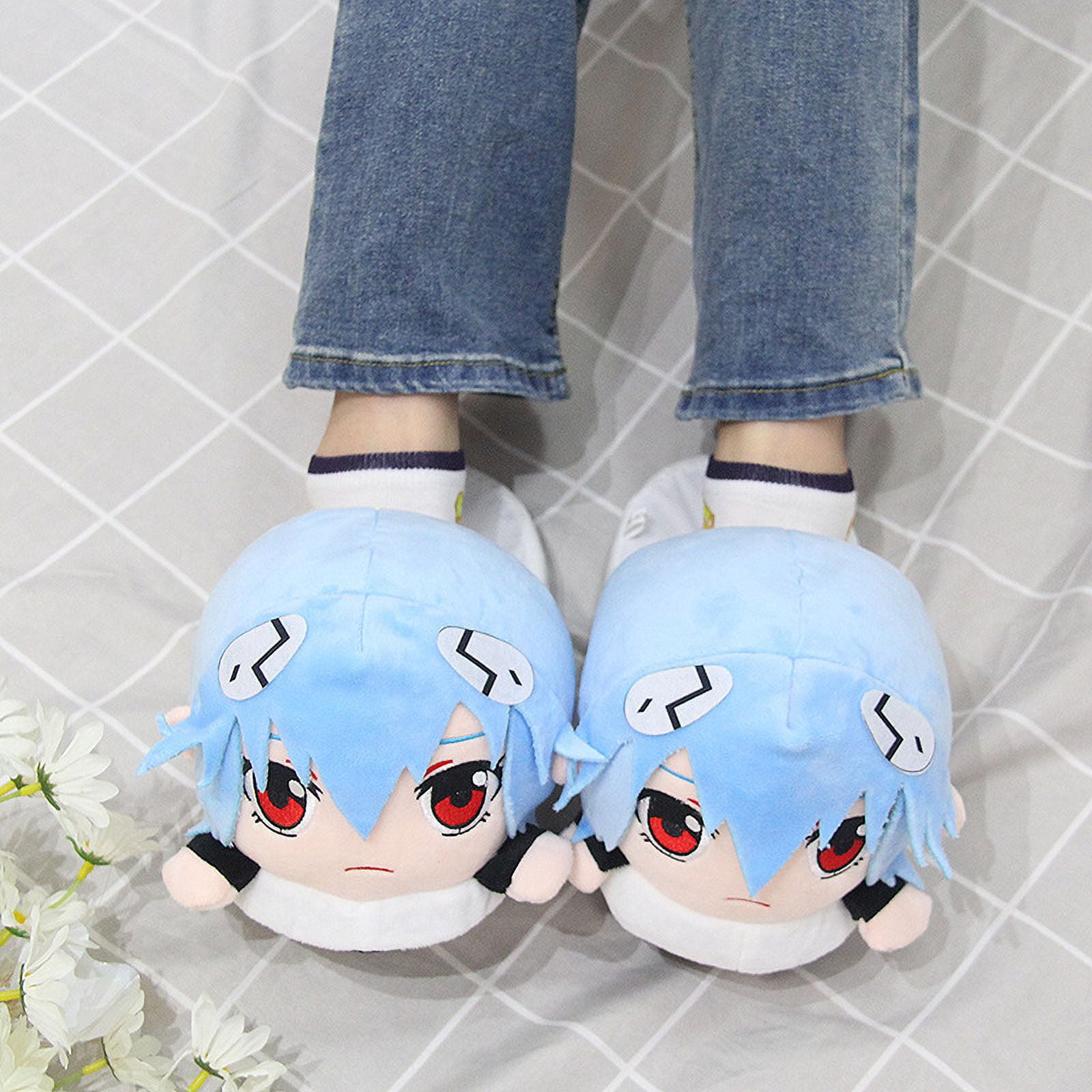 Anime Ayanami Rei Slippers Toys Winter Warm Plush Shoes 11'' Long For Kids Youth Home