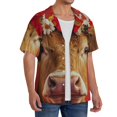thumbnail image 3 of Zufioo White And Red Daisy Cow Print Mens Button Down Short Sleeve Shirt,Classic Plaid Shirt,Mens Accessories Fashion Shirt-4X-Large, 3 of 6