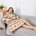 thumbnail image 5 of Oversized Wearable Blanket Hoodie,Brown Ethnic Arrow Pattern Sherpa Blanket Hoodie with Super Pockets,Super Warm Fuzzy Pullover for Women & Men, 5 of 6
