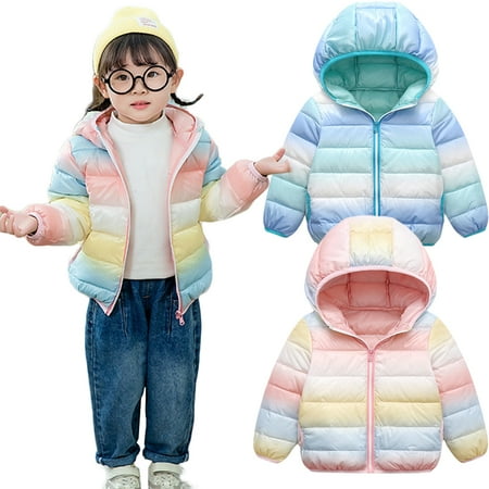 

Baby Girls Boys Rainbow Winter Puffer Jacket Hoodie Coat Outwear for Toddler Kids Little Girls 2-3 Years
