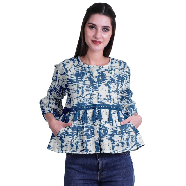 Moomaya Haut d'Été en Coton Imprimé Ourlet Évasé Boho Tops Blouses Décontractées Amples