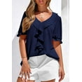 thumbnail image 3 of PRETTYGARDEN Women's Summer Dressy Casual Blouses Short Sleeve V Neck Ruffle Going Out Tops Shirt Trendy Spring Outfits, 3 of 10