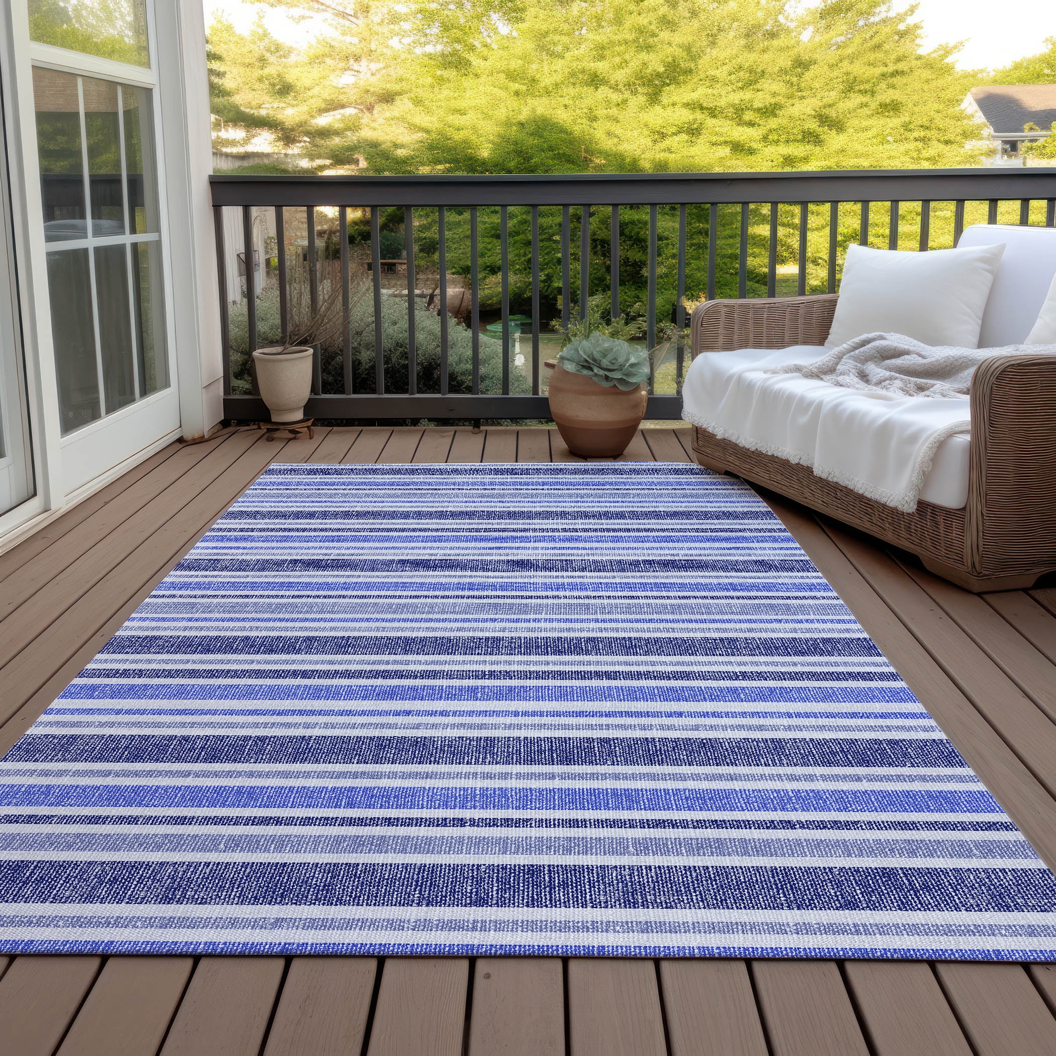 Addison Rugs Chantille Indoor/Outdoor Transitional Stripes Blue Washable Rectangle Rug, 10' x 14'