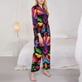thumbnail image 3 of Fuzoiu Colorful Floral Embroidery Mexican Print Women's Long-Sleeved Pajama,Lounge Button Down Nightwear,Womens Notch Collar Pajama Set-Medium, 3 of 7