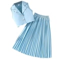thumbnail image 5 of Girls Summer 2 Piece Outfits Elegant Lapel Button Shirts and Pleated Midi Skirt Matching Sets Blue 4-5 Years, 5 of 6