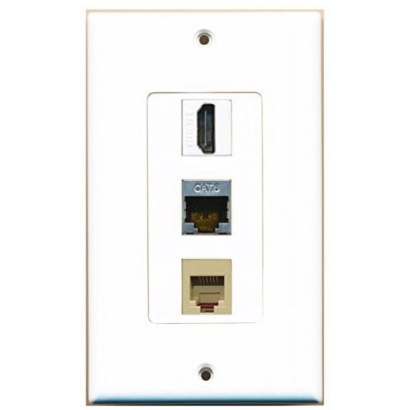 RiteAV - 1 Port HDMI and 1 Port Phone RJ11 RJ12 Beige and 1 Port Shielded Cat6 Ethernet Decorative Wall Plate Decorative