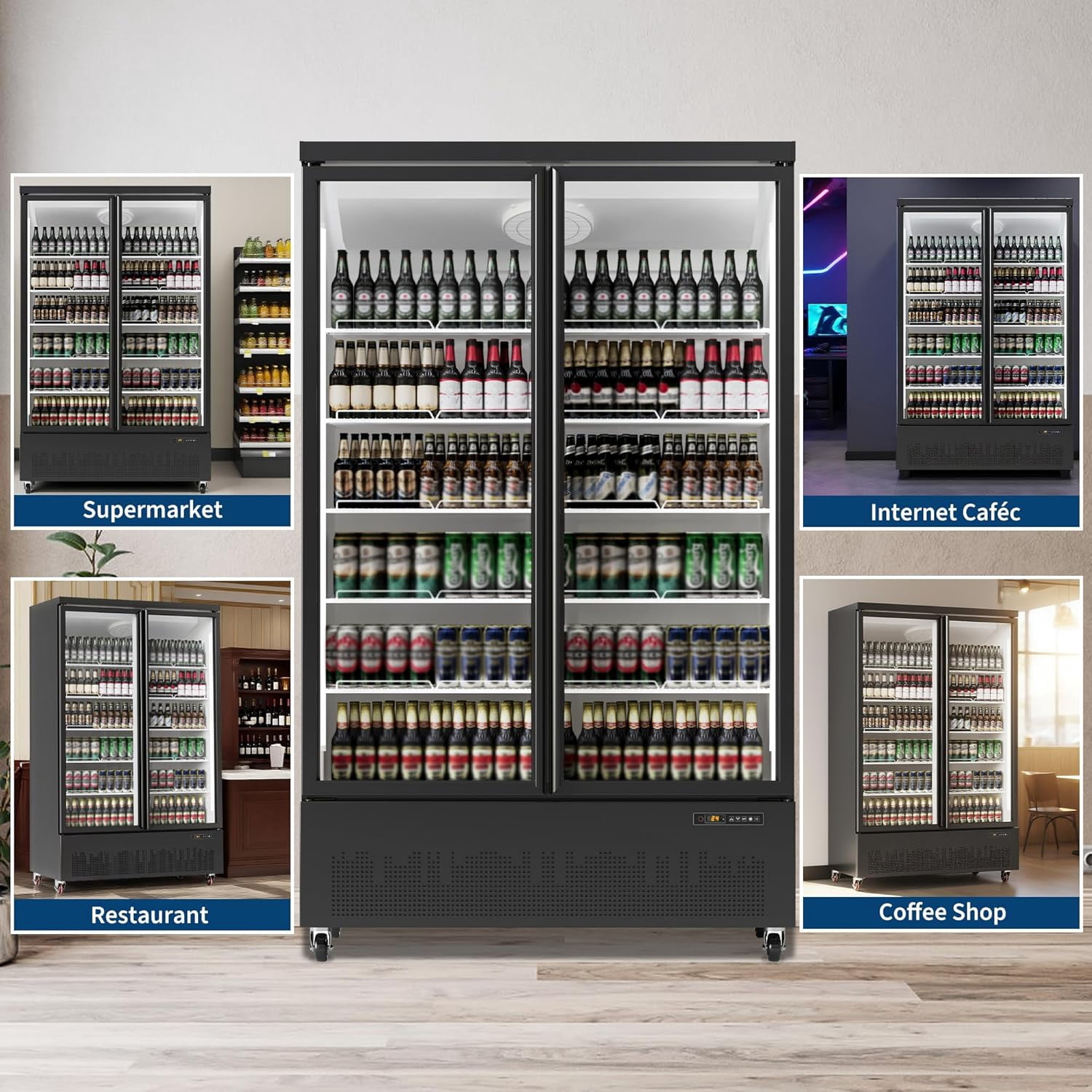 Hipicute 35.3 Cu.Ft Commercial Merchandiser Refrigerator, Large Glass Door Display Fridge with 5 Adjustable Shelves, High Capacity Cooler for Restaurant, Store, Bar, Supermarket, Beverage Display