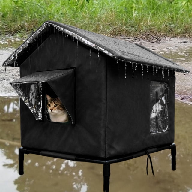Casa para gatos al aire libre, refugio para gatos callejeros, cálida y resistente al viento, ideal para jardín, porche, patio y exteriores en invierno negro
