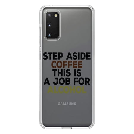 DistinctInk Clear Shockproof Hybrid Case for Galaxy S20 ULTRA / 5G (6.9 Screen) - TPU Bumper Acrylic Back Tempered Glass Screen Protector - Step Aside Coffee This is a Job for Alcohol