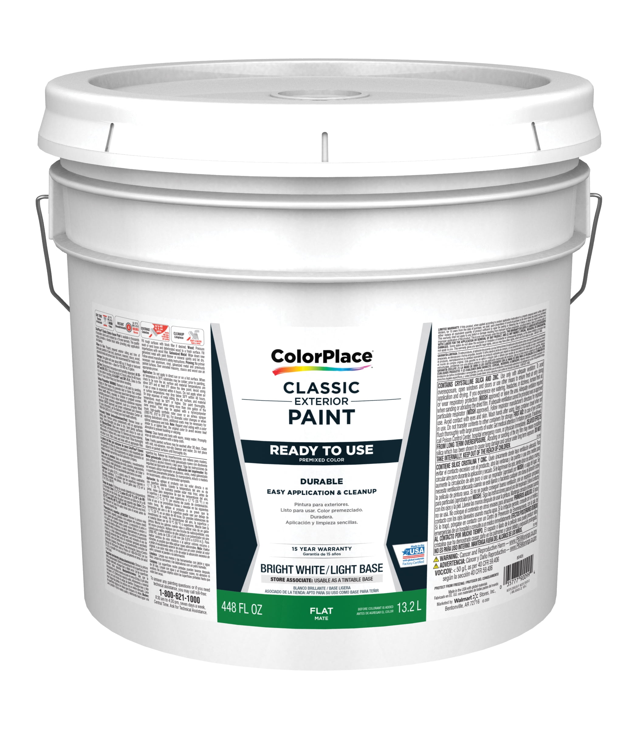 ColorPlace Classic Exterior House Paint, Flat, Bright White/Light Base