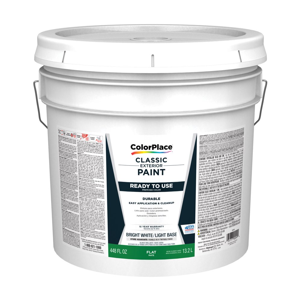 ColorPlace Classic Exterior House Paint, Flat, Bright White/Light Base