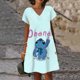thumbnail image 3 of Vestido de verano para mujer con estampado 3D de Lilo y Stitch de Disney, cuello en V, elegante, informal, hasta la rodilla, estampado hawaiano para playa, nuevo, 3 of 5
