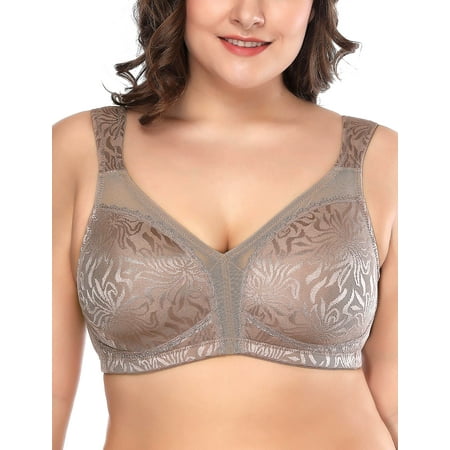 

Deyllo Women s Non Padded Wireless Plus Size Full Coverage Minimizer Bra Toffee 42H