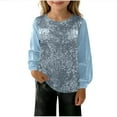thumbnail image 2 of EGNMCR Mode Fille Décontracté Couleur Unie Col Rond Manches Longues Haut à Paillettes Blouse Fille Robe en Polyester, 2 of 7