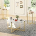 thumbnail image 3 of Stmoze Round Coffee Table Set of 3, Faux Marble Living Room Coffee Tea Table with 2 End Tables, 3 Pieces Metal Base Modern Center Table Set, for Living Room, Office, White, 3 of 7