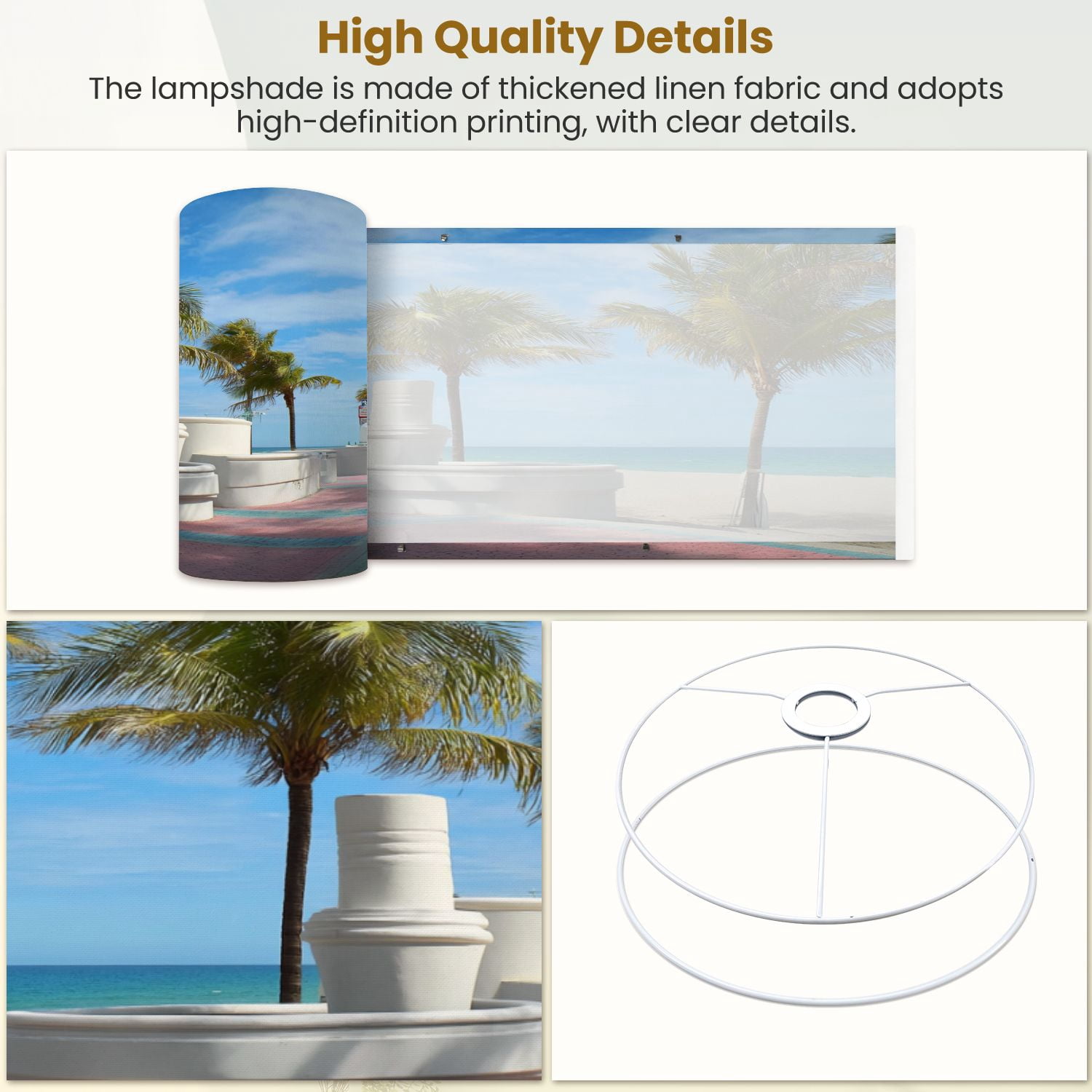 Beach Lampshades 2 Pack Fort Lauderdale beach Las Olas Boulevard Palm Tree 13"x13"x10" Light Shade for Table Lamps Floor Lamps Drum Lamp Shades Lampshade Replacement Easy Assembly