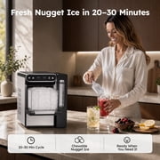 Simzlife Countertop Nugget Ice Maker, 26 Lbs/24H Chewable Sonic Ice, Self-Cleaning Ice Machine, 2.65L Water Tank