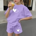 thumbnail image 5 of Gamivast 2 Piece Summer Set for Girls Short Sleeve Crew Neck T-Shirt and Shorts Set Double Heart Graphic Print Breathable Cotton Casual Sporty Outfit, 5 of 6