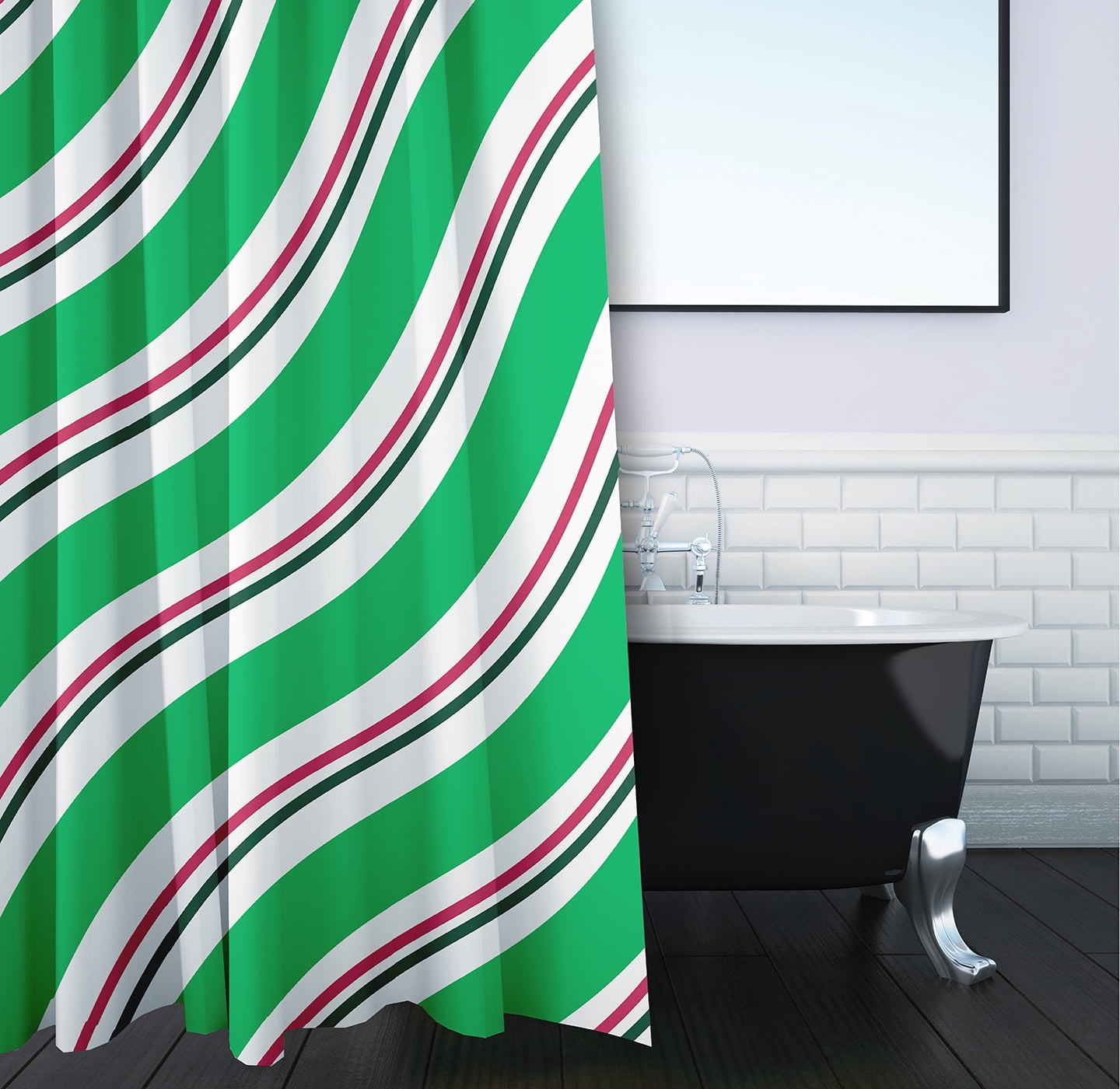 Simply Daisy 70" W x 73" L Candy Stripes Polyester Shower Curtain, Bright Green [1 Ct]