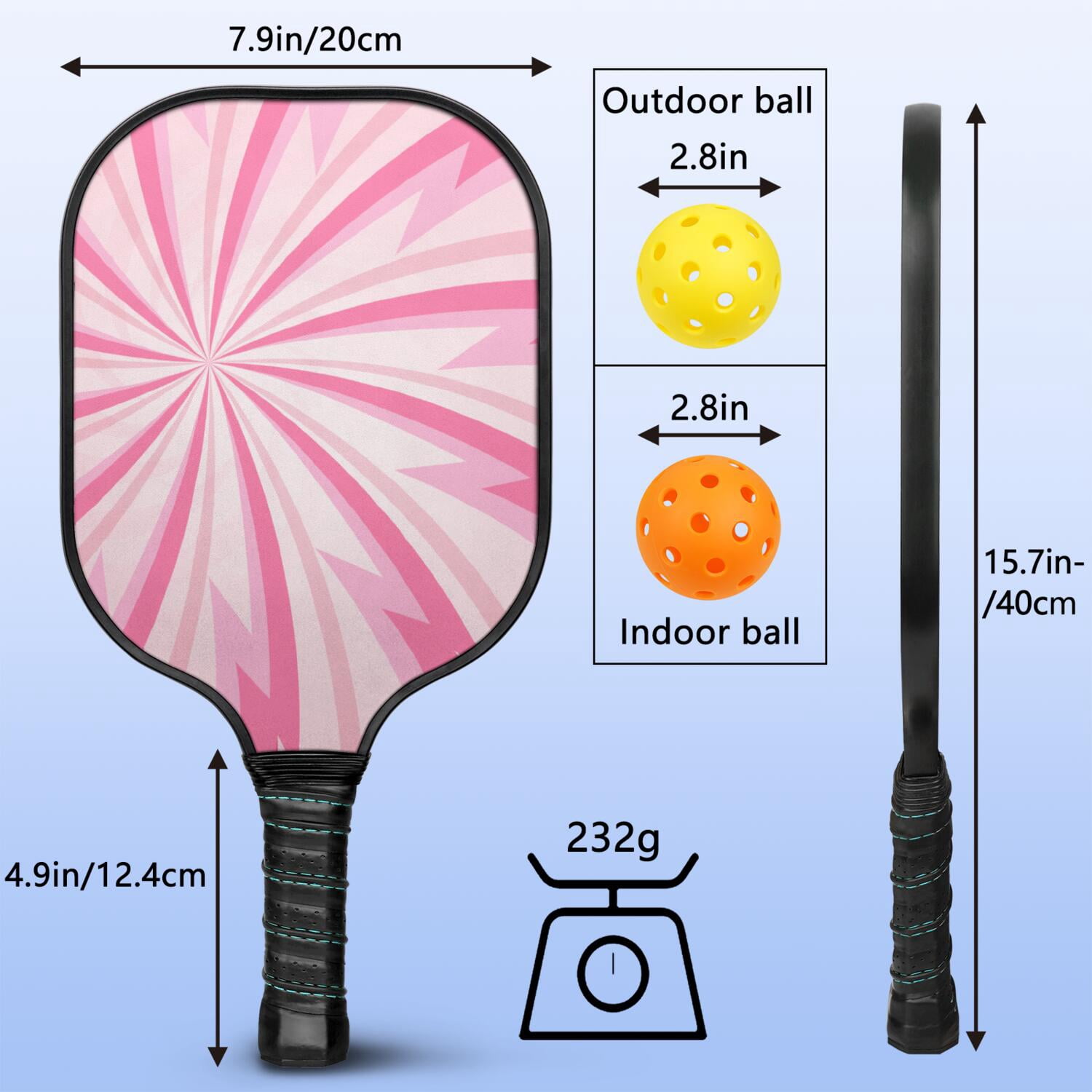 Pickleball Paddles Set Of 1, Fiberglass Surface, Sweet Candy Print, 1 Paddle, 2 Balls & Bag