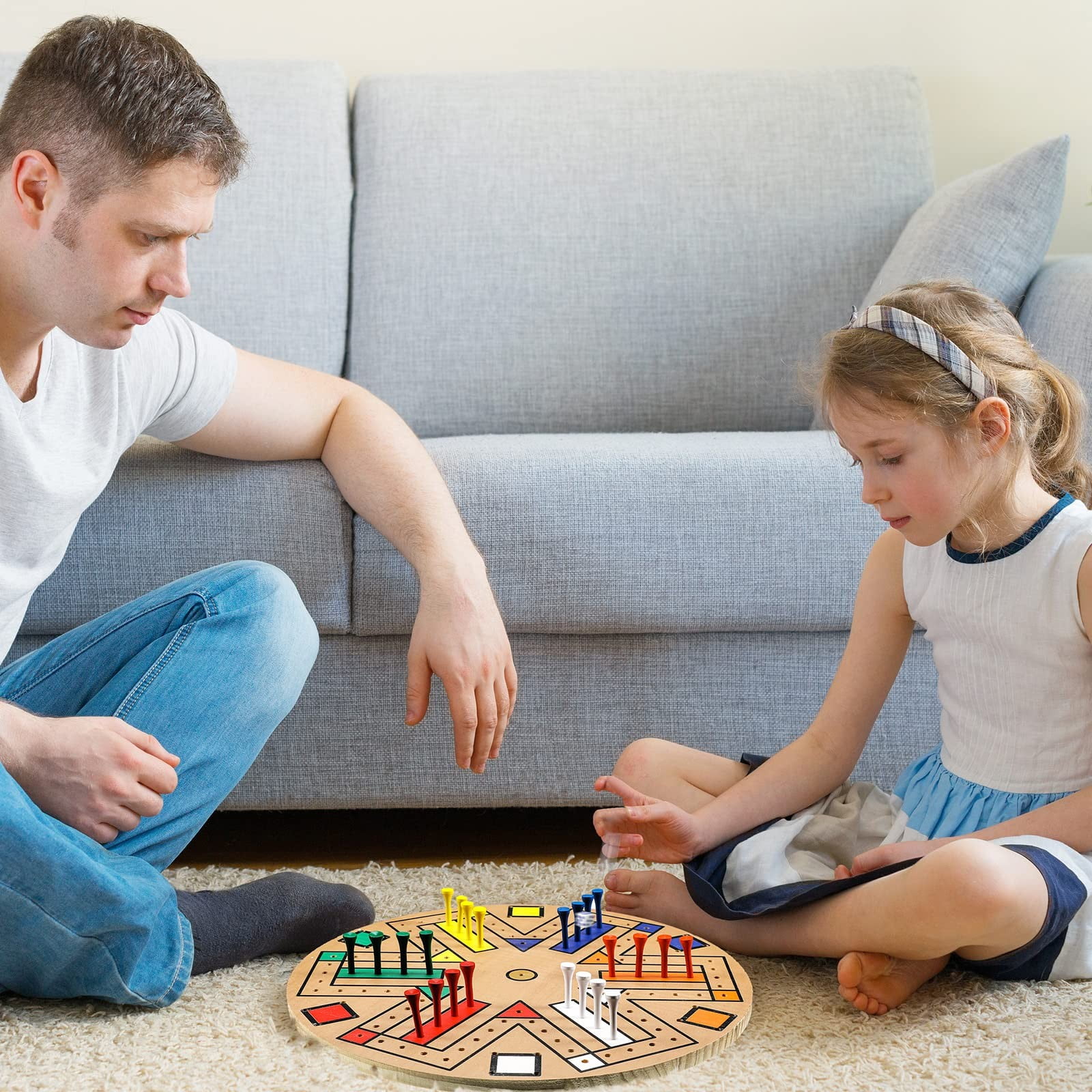 Wgmhea Wooden Fast Track Game, Fast Track Board Game for 3-6 Players – Family, 14.2-Inch Board, with 24 Board Game Pieces and 2 Dice, 6 Colors