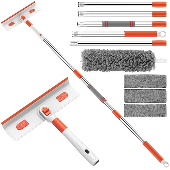 Limpiador de Ventanas de 67 Pulgadas Squeegee, Herramientas de Limpieza de Vidrio Giratorias 4 en 1 con Silicona Squeegee y 3 Limpiadores de Microfibra Reemplazables, Kit de Limpieza de Ventanas para