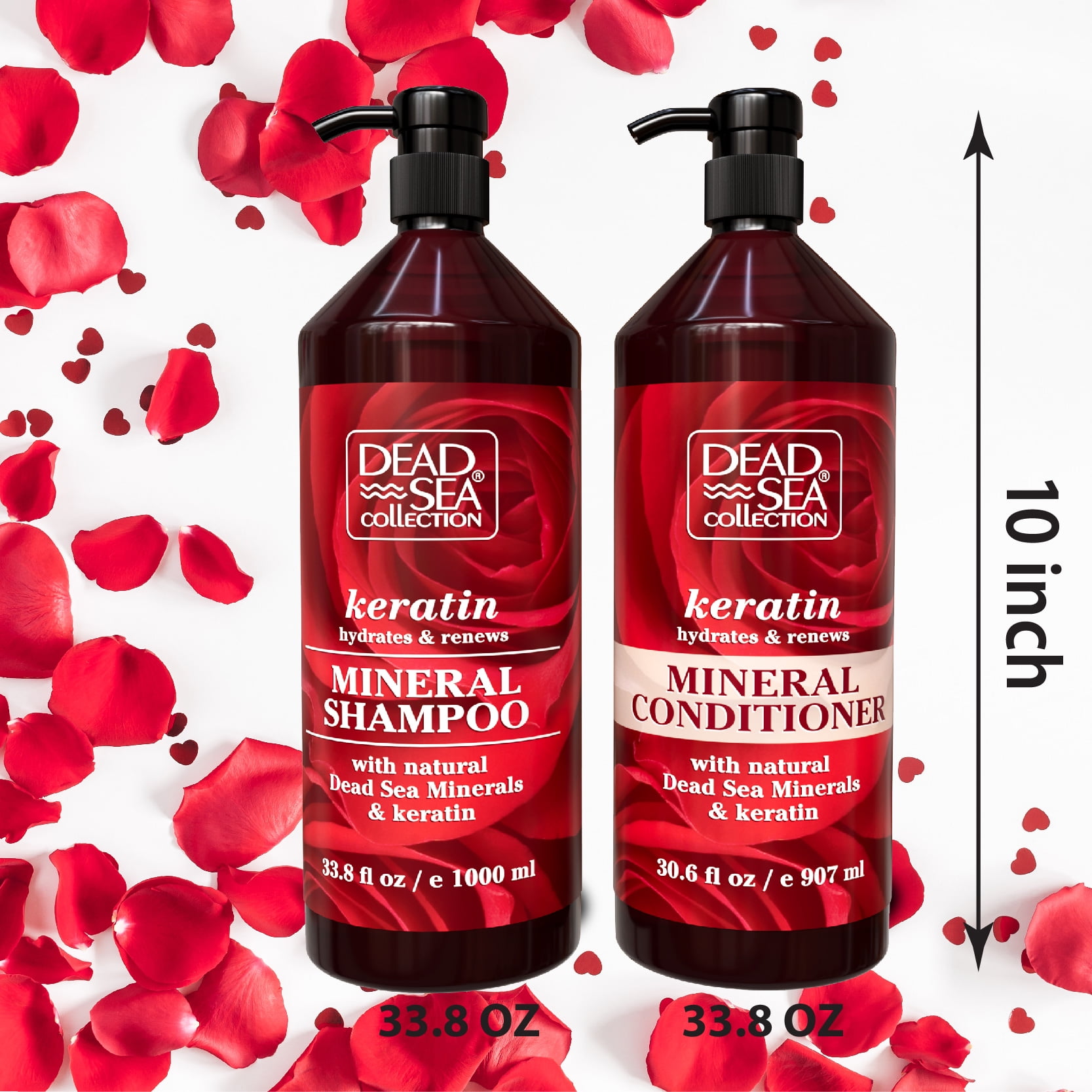 Dead Sea Collection Shampoo & Conditioner Set with Keratin, Pack of 2, 33.8 & 30.6 oz