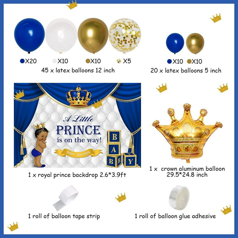 Royal Prince Baby Shower Decor Set: Blue and Gold Balloon