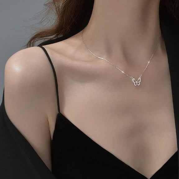 Hollow Butterfly Necklace With Zircon Shining Animal Choker Party Gift For Ladies Fashion Jewelry