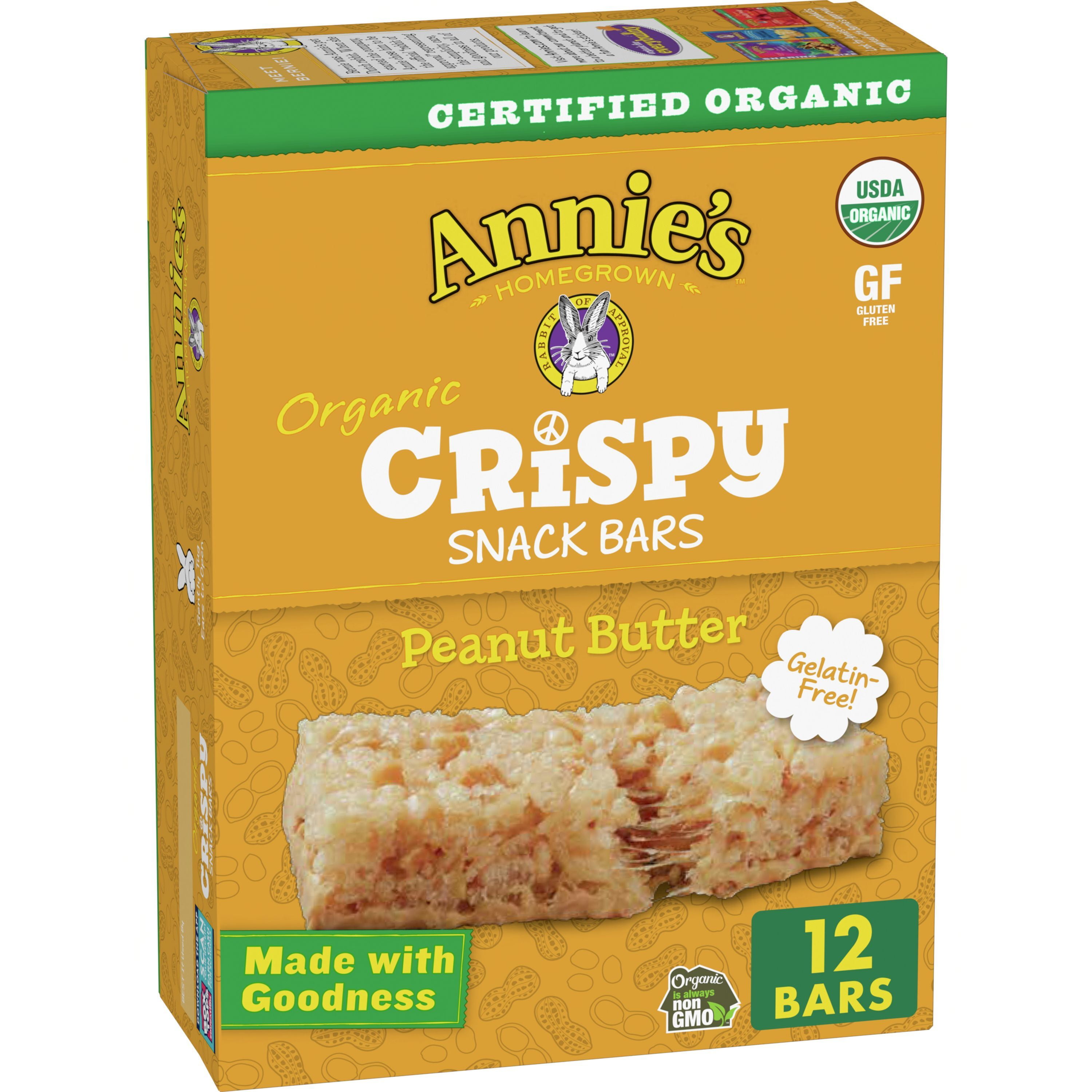 Annie's Organic Crispy Snack Bars, Peanut Butter, Gluten Free and Gelatin Free, 12 Ct.