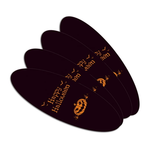 Happy Halloween Holiday Pumpkin Jack-o-lantern Bats Double-Sided Oval Nail File Emery Board Set 4 Pack