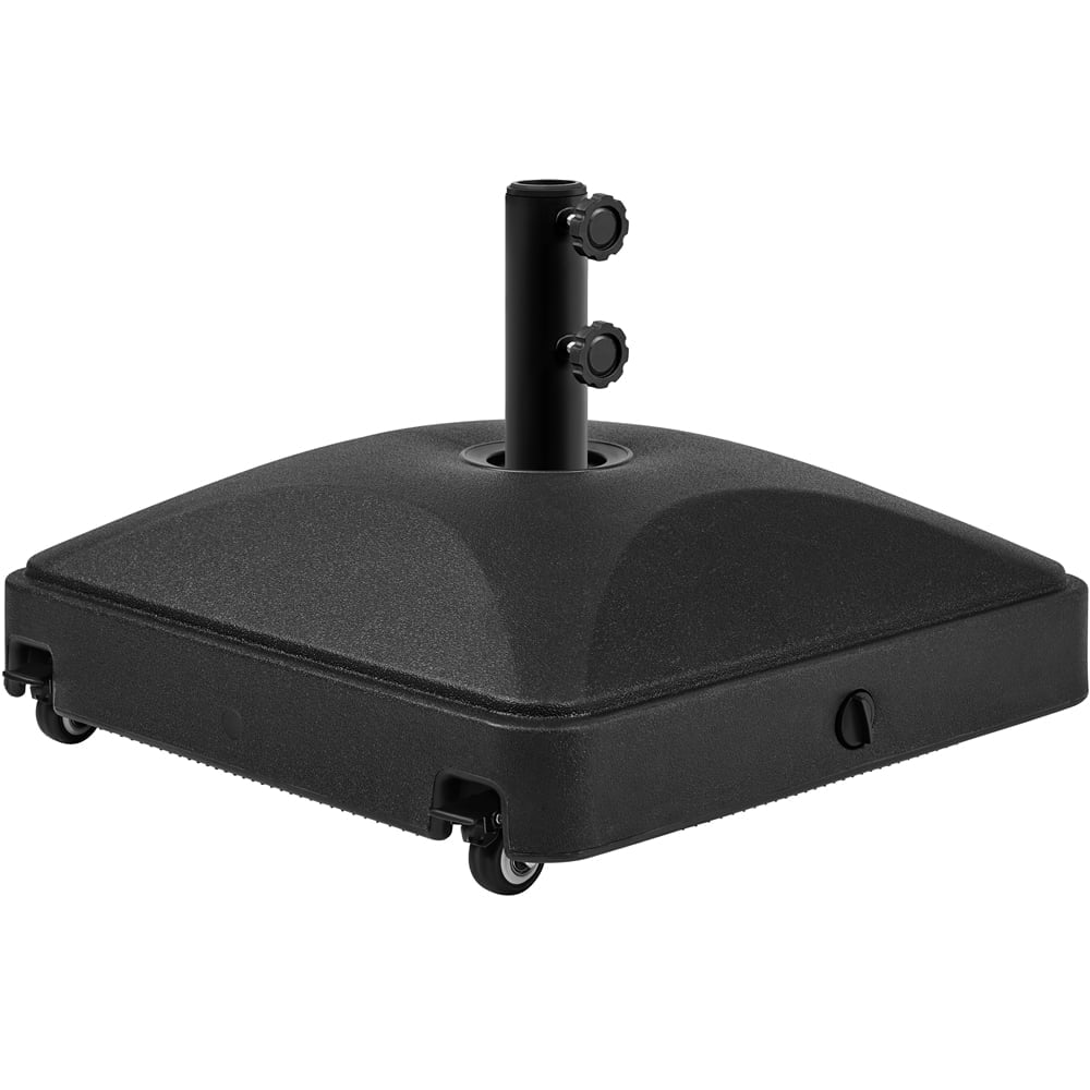 best choice products mobile hdpe plastic patio umbrella base Fillable Base, Heavy Duty Base, Square Tiered Market Stand for Patio, Deck, Outdoor w/ 4 Wheels, 2 Locks, 2 Knobs, 120lb Capacity Two adjustable knobs ensure a perfect fit for most market umbrellas and fit poles 1.5in Best Choice Products Heavy Duty