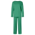 thumbnail image 4 of felwors Womens 2 Piece Outfits Fall Loose Long Sleeve Crewneck Tops and Wide Leg Long Pants Sweatsuit Lounge Sets with Pockets Green, XXL, 4 of 5
