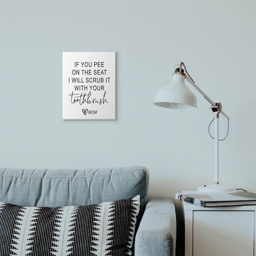 Stupell Industries Pee On Seat Funny Word Bathroom Black And White Design Wall Plaque Art by Lettered and Lined