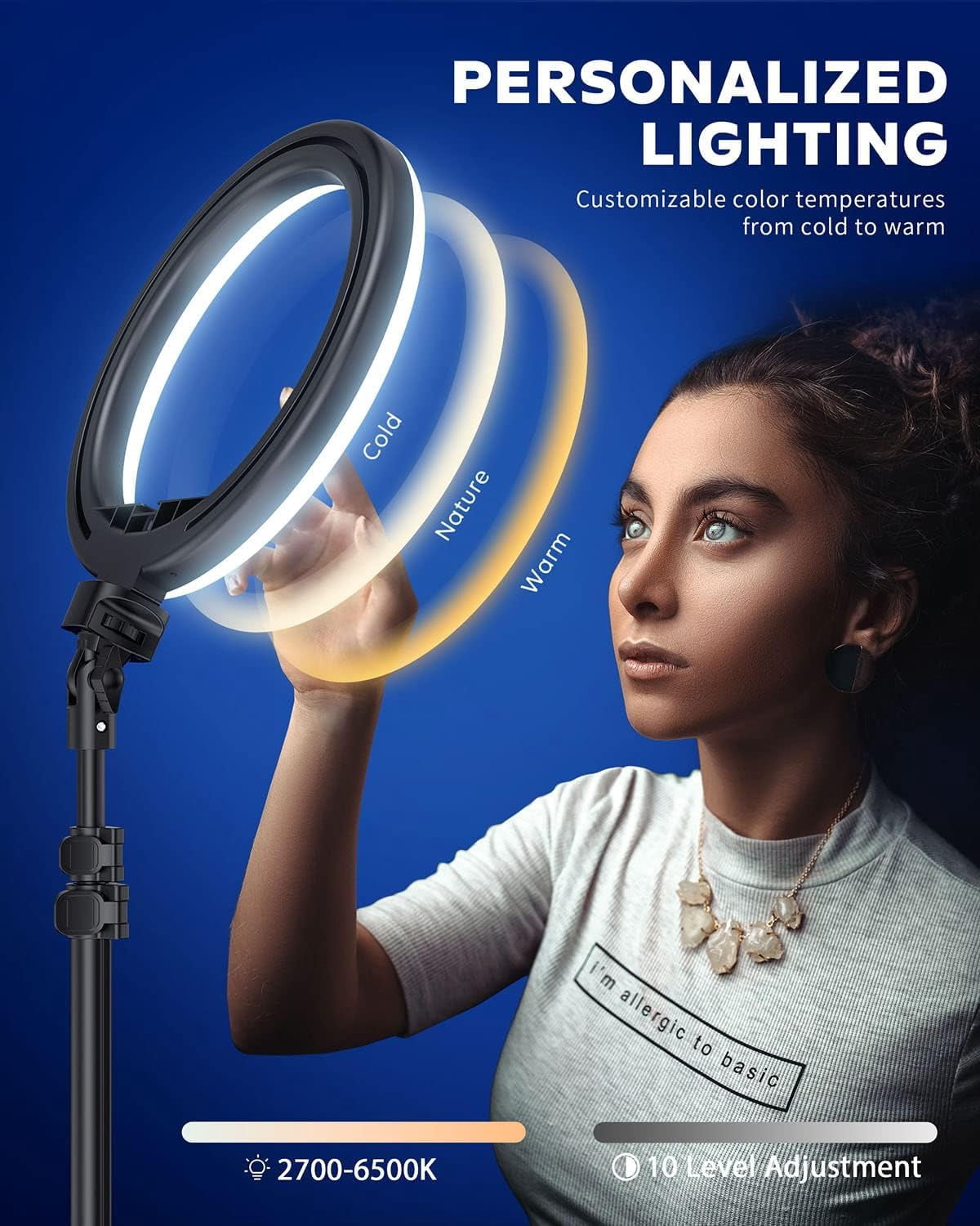 10.2" Selfie Ring Light With 65" Adjustable Tripod Stand & Phone Holder For Live Stream/makeup  Upgraded Dimmable Led Ringlight Tiktok/youtube/zoom Meeting/photography