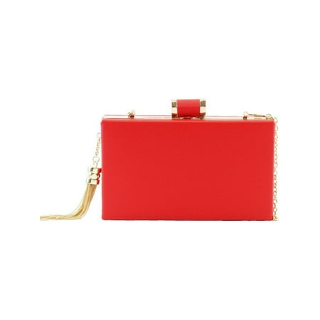 - Girls Red Chain Detail Barrel Clasp Fastening Box Clutch