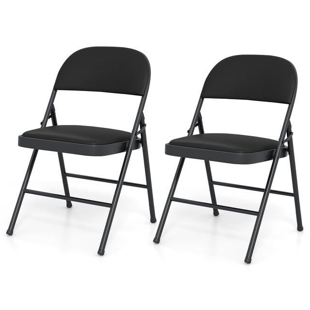 Costway 2 PCS Folding Chairs with Metal Frame PVC Leather Stackable Chairs for Indoor