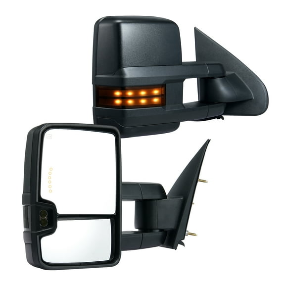 VEVOR Towing Mirrors, Left & Right Pair Set for Chevrolet Silverado (2003-2007)/GMC/Cadillac, Power Heated with Signal Light&LED Driving Light, Manual Telescoping Folding, and Heating Defrost,Black