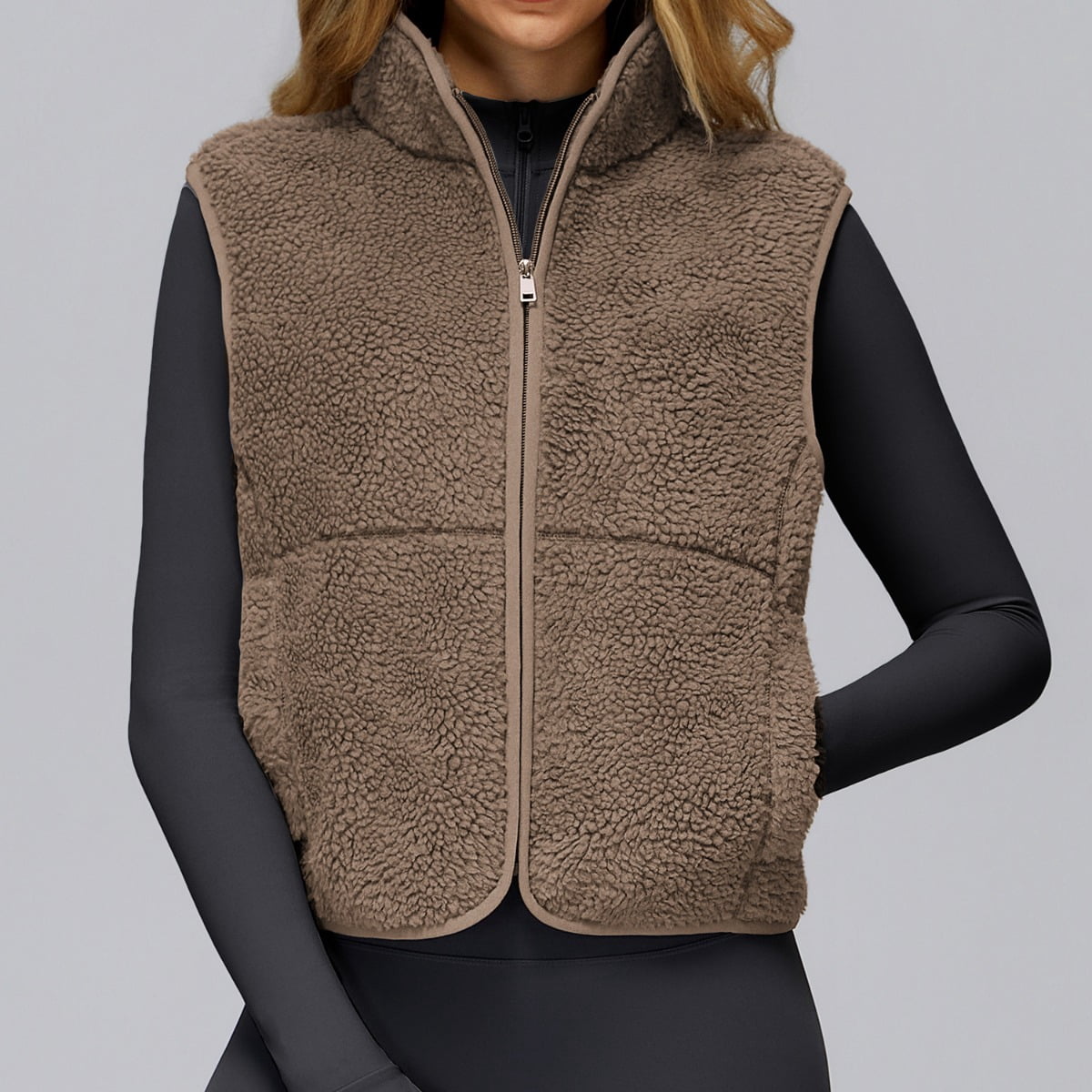 VoleFox Winter Fleece Sleeveless Zip Up Vest Stand Collar Workout Running Sports Jacket for Men Women