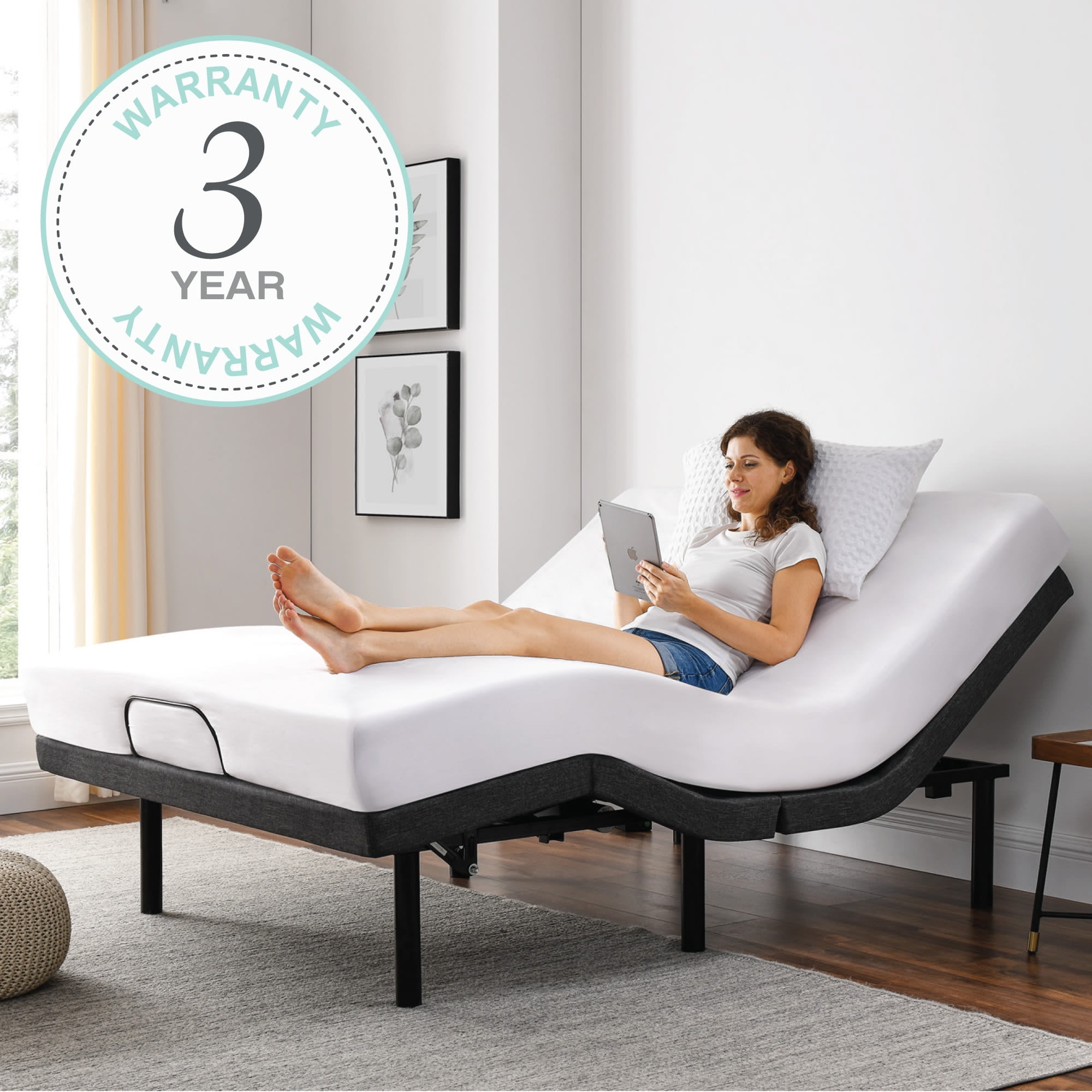 PostureCloud Adjustable Bed Base Dual Massage USB s Wireless Remote Upholstered Ergonomic Bed Full