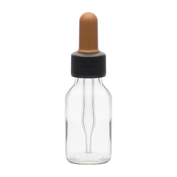 Dropping Bottle, 30ml (1oz) - Transparent Soda Glass - Screw Cap with Glass Dropper & Rubber Bulb - Eisco Labs