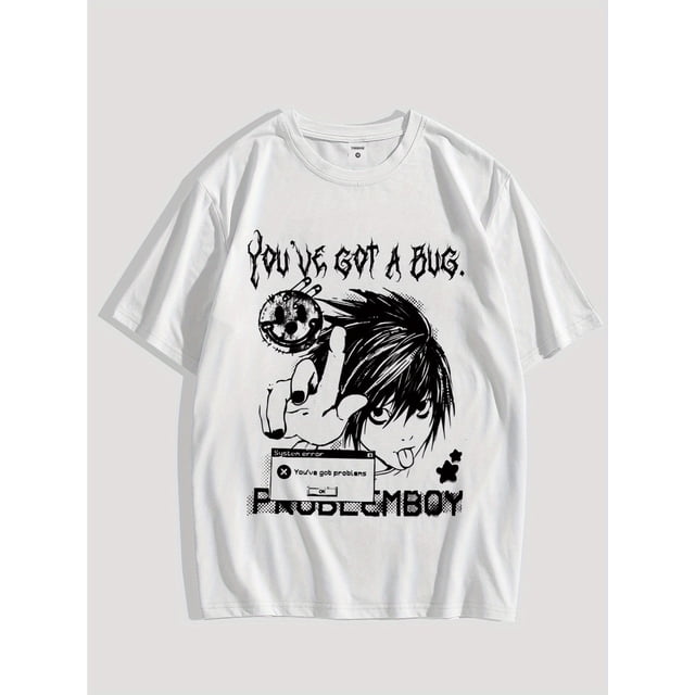 Camiseta gráfica de anime para hombre: estampado "You Got a Bug", cuello redondo de algodón transpirable para primavera y verano, estilo urbano informal.