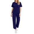thumbnail image 2 of gbyLJF Two Piece Sets for Women Summer Travel Vacation Outfits Short Sleeve Casual Set Wide Leg Pants Sweatsuit with Pockets, 2 of 9