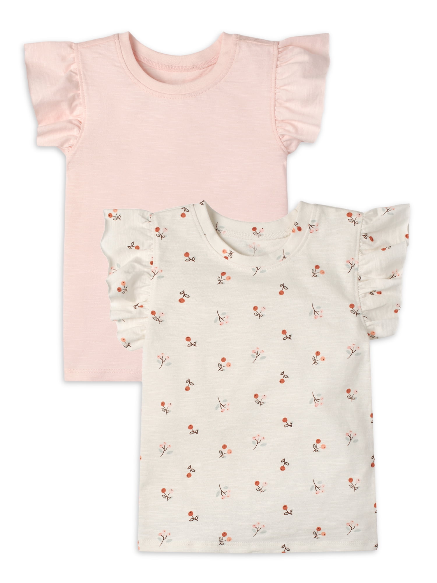 Modern Moments by Gerber Baby and Toddler Girls T-Shirt with Flutter Sleeves, 2-Pack, 12M-5T