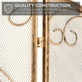 thumbnail image 4 of QRKD 3-Panel 55x33in Solid Wrought Iron See-Through Metal Fireplace Screen, Spark Guard Safety Protector w/Decorative Scroll - Gold, 4 of 8
